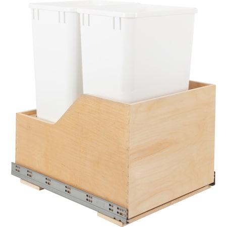 Hardware Resources Dbl 50 Quart Wood Bottom-Mount Soft-Close Trashcan Rollout For Hinged Doors, Includes 2 White Cans CAN-WBMD5018WH